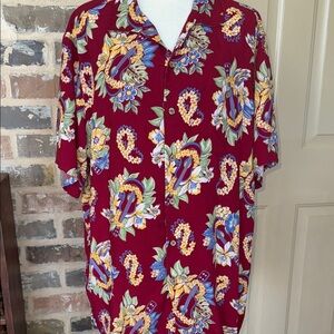 Vintage Ralph Lauren Hawaiian Shirt Red Floral Leis Ukulele Short Sleeve Sz XL